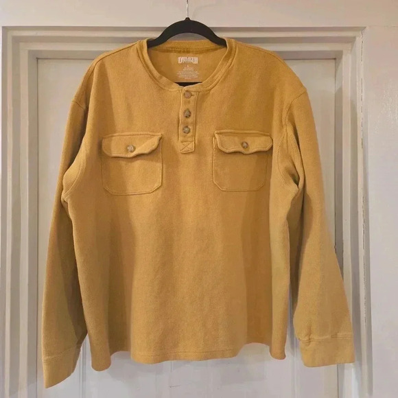 Duluth Trading Mens Ribbed Waffle Henley Mustard Yellow Size Large - Picture 9 of 10